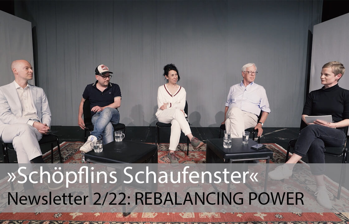 Tim Göbel, Mirko Borscht, Shermin Langhoff, Thilo Bode und Larissa Wegner auf der Probebühne Rummelsburg in Berlin.